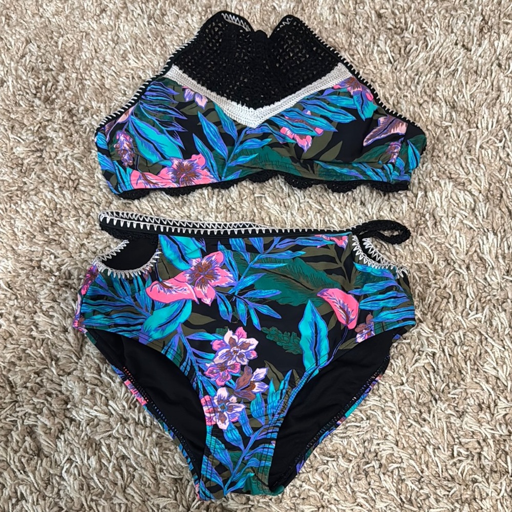 Time and Tru Black Floral Bikini